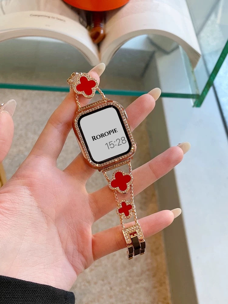 Four Leaf Clover watch band(Band Only),Fashion Watch Band Compatible with AppleWatch Ultra Series10/9/8/716/5/4/3/2/1/SE,Replacement Watch Band for Women,Adjustable length,Fashion&Refinement&Nobility,Smart Watch Accessories